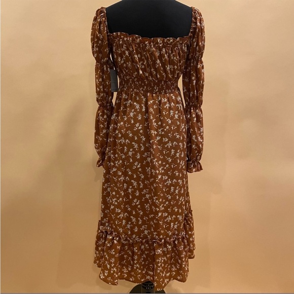 ASTR the Label Caramel Floral Cinched Midi Peasant Dress XS - Picture 9 of 12